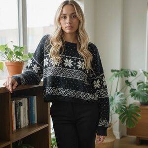 Black and White Snowflake SweaterXL Winter Ski Snowboard